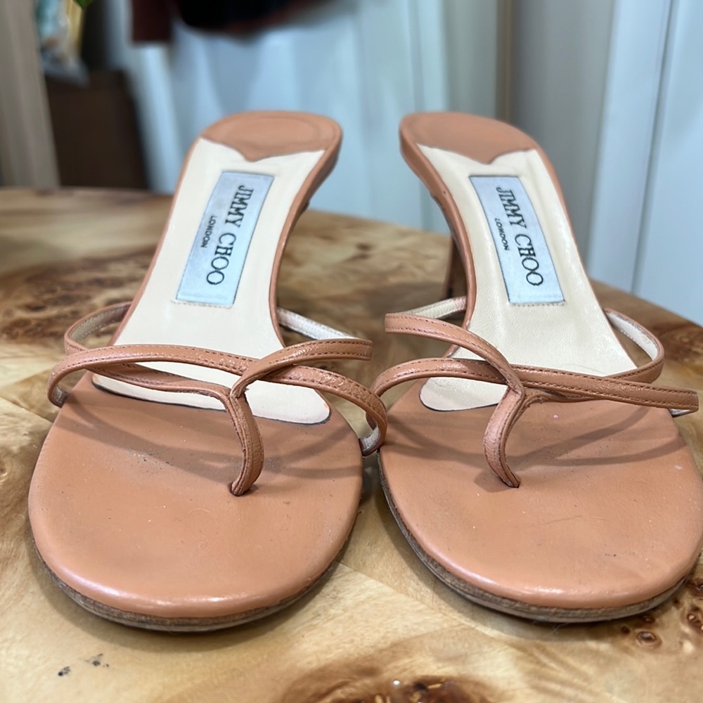 Manolo Blahnik Tan Low Heel Mule Kitten Sandals Sz 36.5